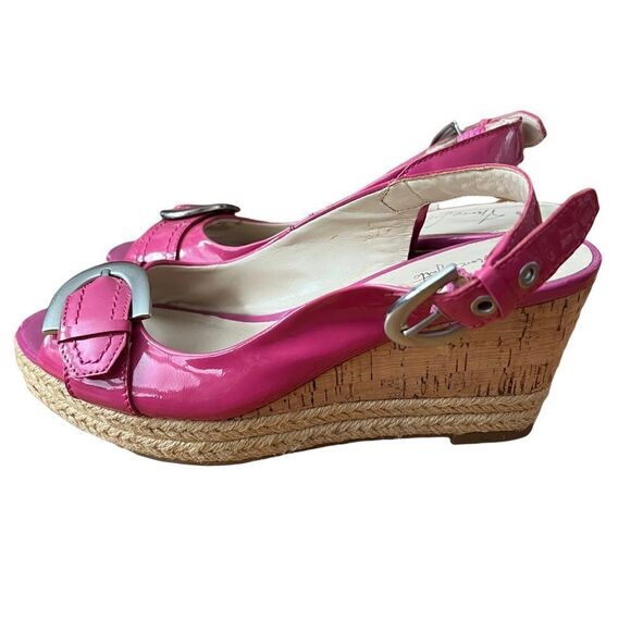 Franco Sarto Patent Leather Peep Toe Slingback Wedges size 6 - Picture 2 of 9